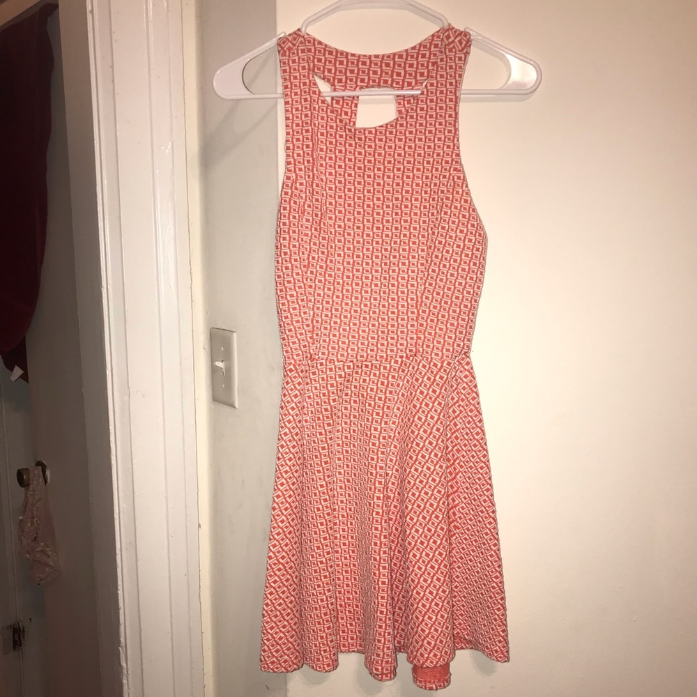 A-Line Dress•Orange and White Print